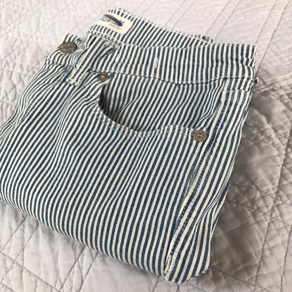 MADEWELL blue white striped ankle zipper skinny 28